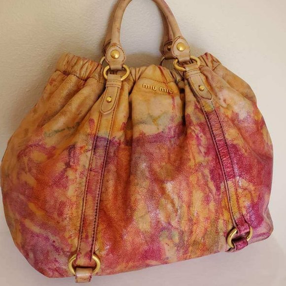Miu Miu Prada Leather purse large hobo tote bucket bag pink red yellow orange XL - Picture 1 of 9
